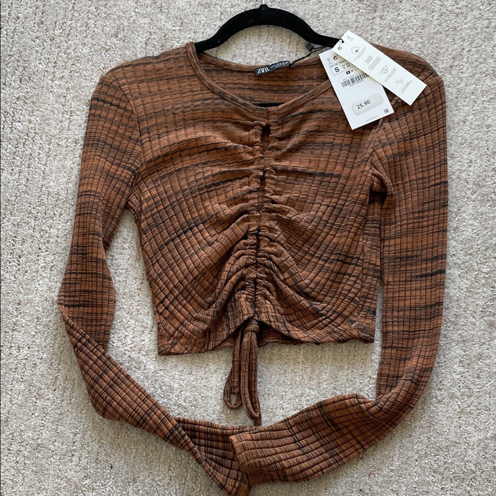 Zara Textured Brown Long Sleeve Top